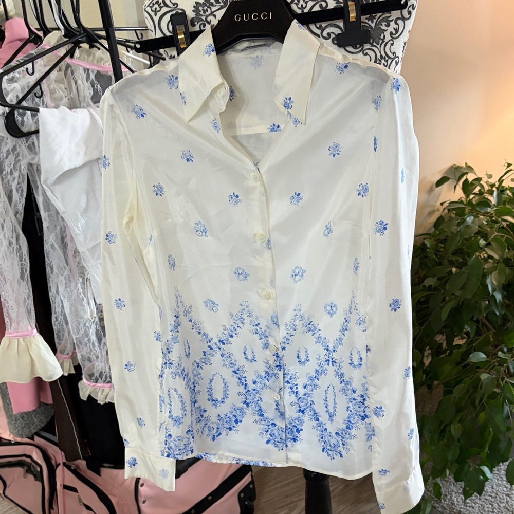 MIU MIU - “AUTHENTIC”White and Blue Patterned Button Down Shirt
